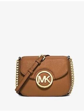 Michael Kors Fulton Leather MK Logo Crossbody Bag with Gold Chain
